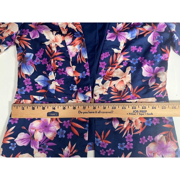 Forever 21 floral tropical blazer navy blue base multi-colored floral w lining S - Picture 8 of 9